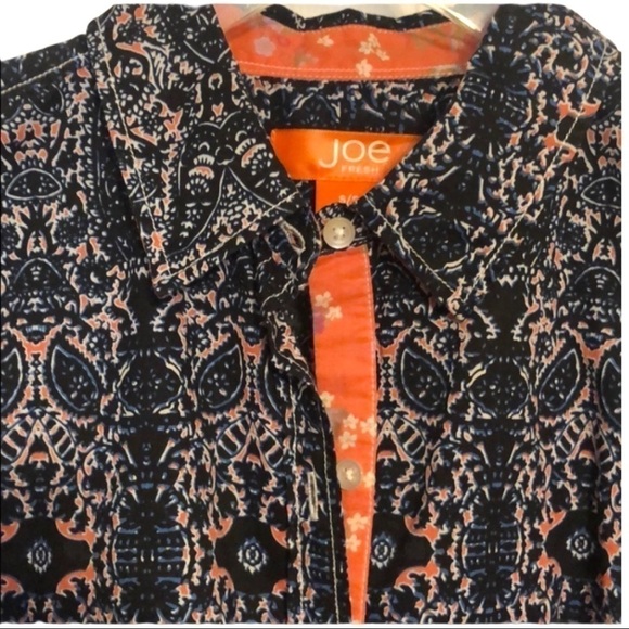 Joe Fresh Long Sleeved Blue Orange Button Front Top Size Small - Picture 3 of 4